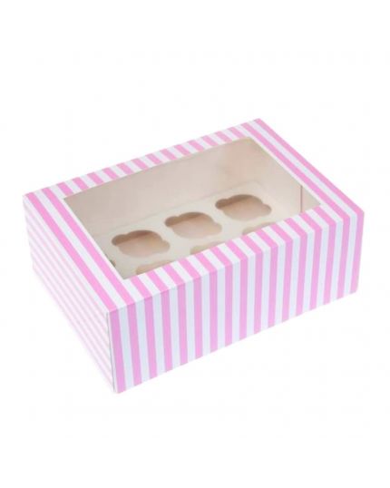 Box Porta Muffin in Carta Bianco e Rosa x 12 Muffin 