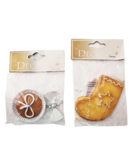 2 Decorazioni Dolcetti Natalizi Cupcake e Biscotto in Resina 9cm