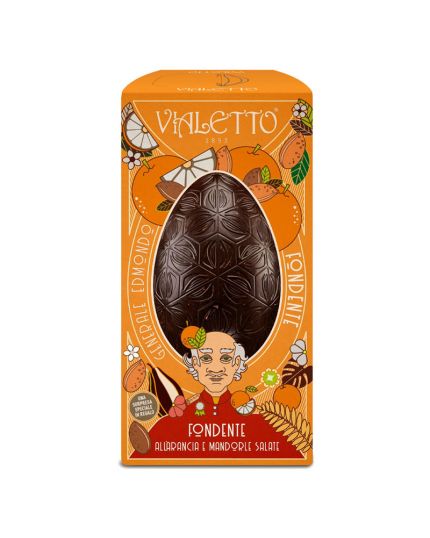 Uovo Pasqua Fondente all'Arancia e Mandorle Salate Vialetto 300gr