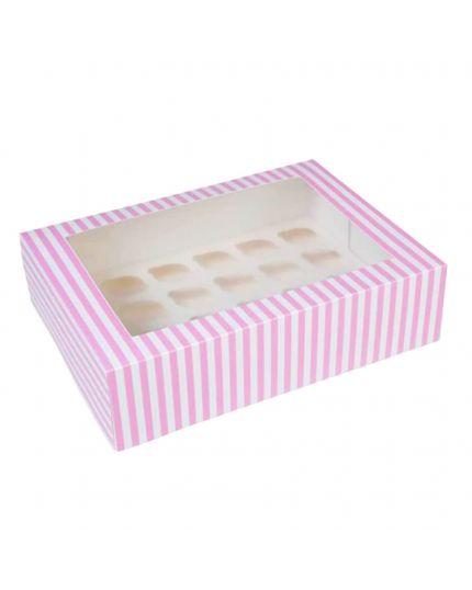 Box Porta Muffin in Carta Bianco e Rosa x 24 Muffin 