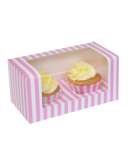 Box Porta Muffin in Carta Bianco e Rosa x 2 Muffin 
