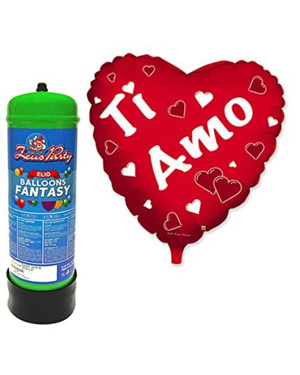 Bombola Elio per 30 Palloncini con Palloncino Gigante Cuore Scritta Ti Amo