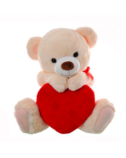 Mega Peluche Orsetto Beige con Cuore Rosso 80cm