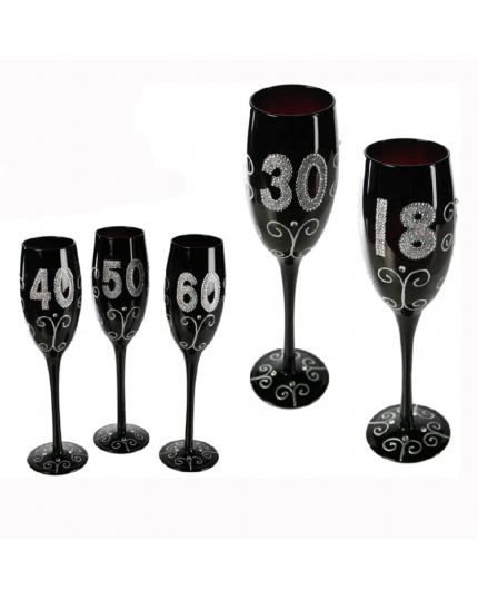 Flute Champagne in Vetro Compleanno Varie Età con Glitter