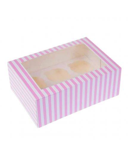 Box Porta Muffin in Carta Bianco e Rosa x 6 Muffin 