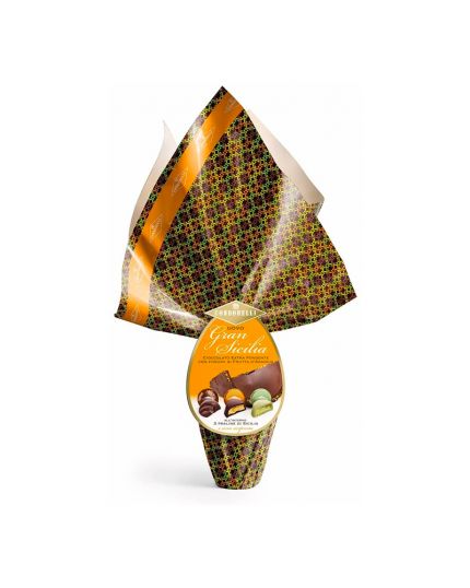 Uovo Gran Sicilia con Cioccolato Extra Fondente e Fiocchi di frutta d'arancia 250gr Condorelli 