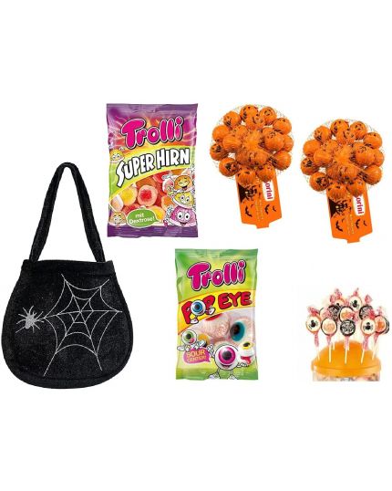 Kit Halloween Dolcetto o Scherzetto Borsa Ragnatela con Dolcetti Horror 