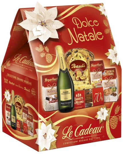 Cesto Shopper Natalizio Dolce Natale con Panettone Le Cadeau 6 Pezzi