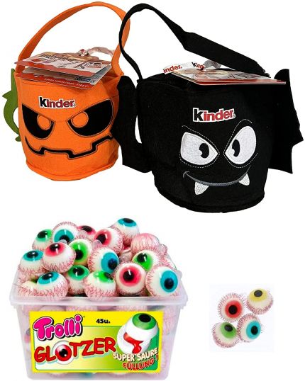 Kit Halloween Dolcetto o Scherzetto Borsetta Kinder + Caramelle Occhi Horror 