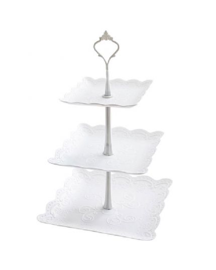 Alzata per Torte e Dolci Pvc Quadrata 3 Piani 24,6x37,5cm