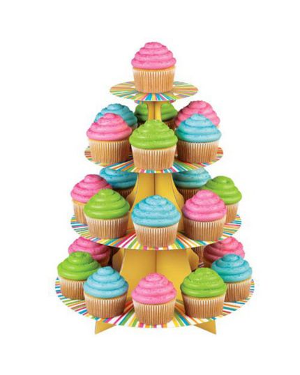 Alzatina 4 Piani Righe Multicolor per 25 Cupcakes