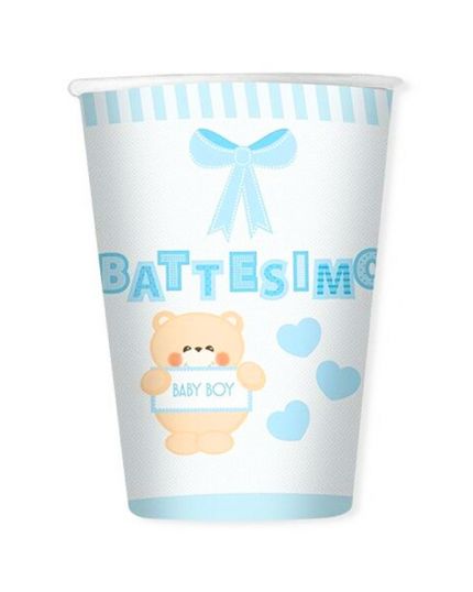 Bicchieri Carta Battesimo Bambino Teddy Celeste