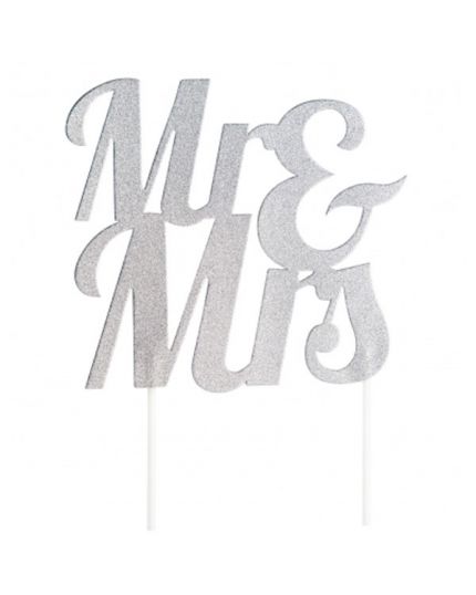 Sopratorta Cake Topper Pvc Glitter Matrimonio Mr & Mrs 24cm