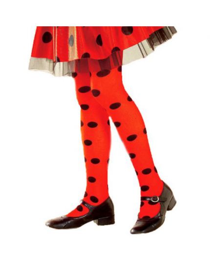 Calze Collant Rosse con Pois Neri Bambina