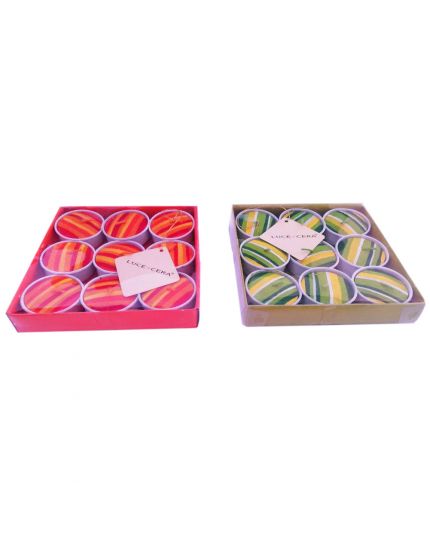 Candele Tealight Righe Colorate 9 Pezzi 4cm