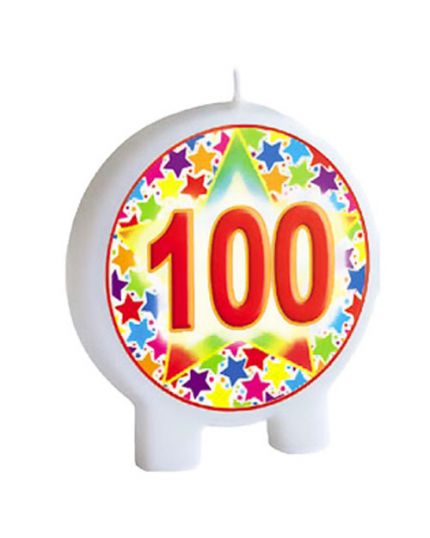 Candelina Sagomata 100 Anni con Stelline Multicolor 7cm