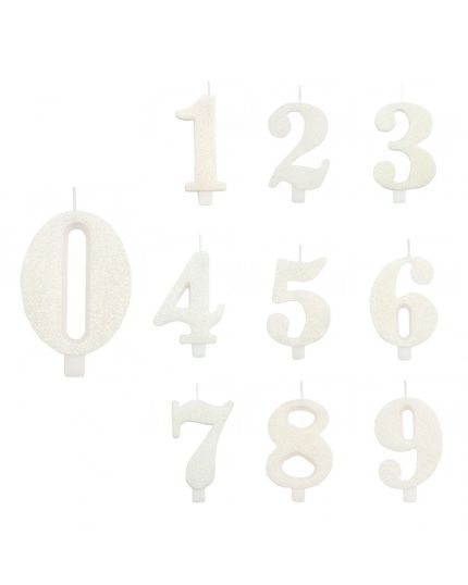 Candelina Torte Numero Bianco Glitter 9,5cm