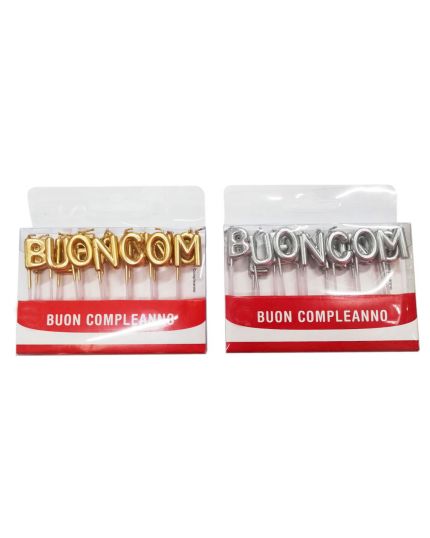 Candeline Pick Lettere Scritta Buon Compleanno Oro o Argento