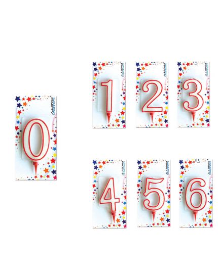 Candelina Numero Gigante per Torta Bianco con Contorno Rosso e Glitter 12cm