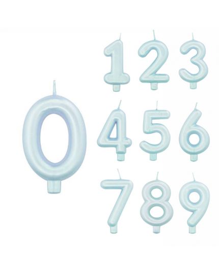 Candeline Numero Rounded Celeste Perlato 8cm