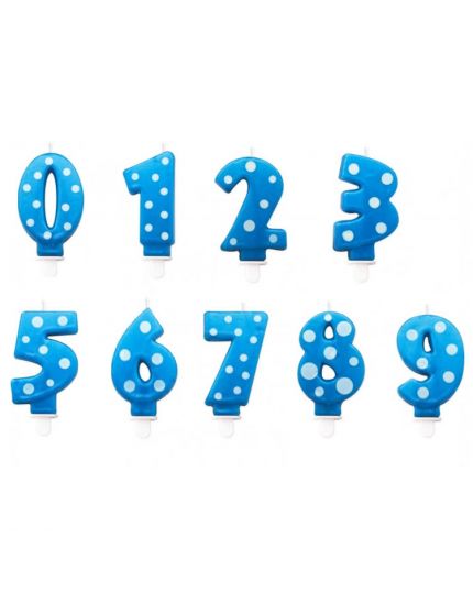 Candelina Numero Pois Celeste 8cm