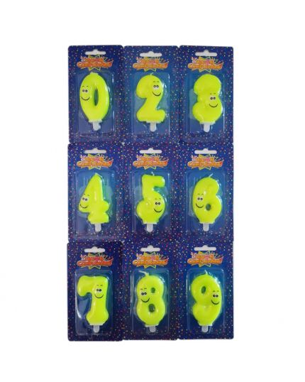 Candelina Torta Numero Smile Giallo Fluo 7cm