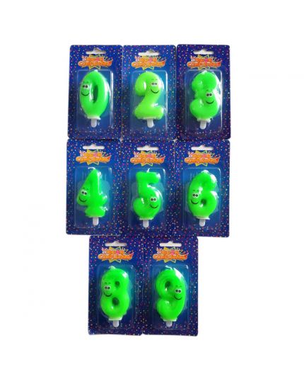 Candelina Torta Numero Smile Verde Fluo 7cm