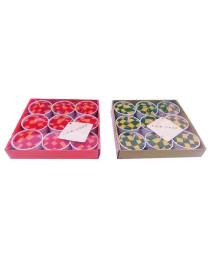 Candele Tealight Quadretti Colorati 9 Pezzi 4cm