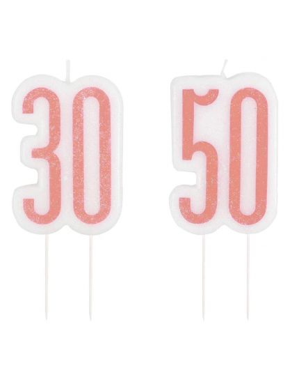 Candelina Pick Sagomata Numeri Oro Rosa con Glitter 7cm