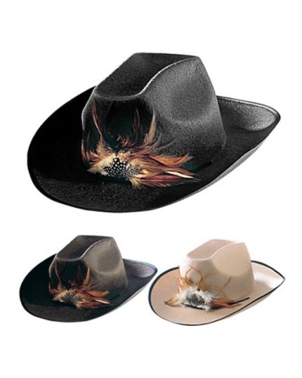 Cappello Cowboy Feltro Colorato con Piume