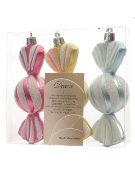 Decorazioni Caramelle Glitter 3 Colori Pvc Infrangibile 10cm