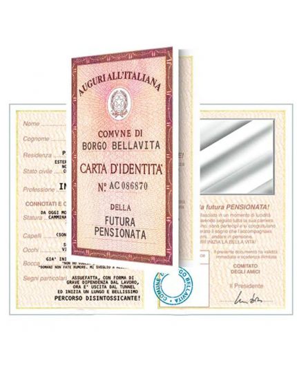 Biglietto Auguri Divertente Carta Identità - Futura Pensionata