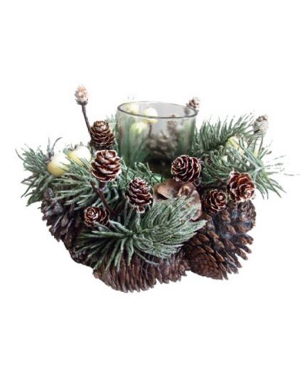 Centrotavola Portacandela Pino Verde con Pigne 20cm
