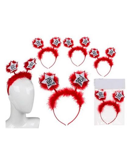 Cerchietto Happy Birthday con Piume Rosse e Antenne con Età