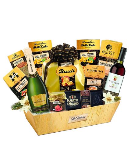 Cesto Natalizio Oro Nero Le Cadeau 12 Pezzi