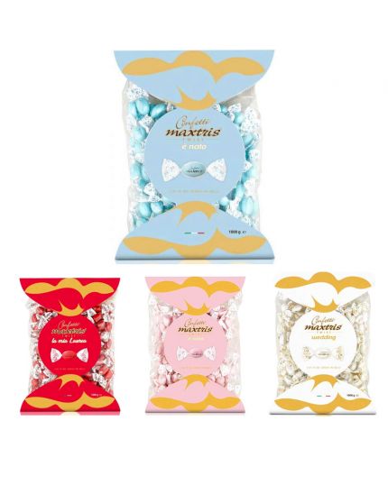 Confezione Confetti Maxtris Twist Colorati al Cioccolato Bianco e Fondente Incartati Singolarmente 1Kg