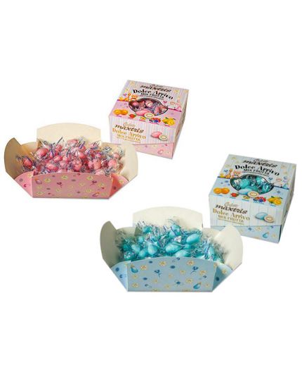 Scatola Confetti Maxtris Dolce Arrivo Battesimo Colorati Mix Frutta Incartati Singolarmente 500gr
