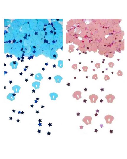 Coriandoli Confetti da Tavola Baby Piedini con Stelline Metal Rosa o Celeste 0,9cm