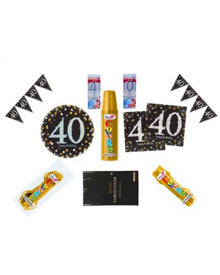 Kit Coordinato Tavola Compleanno 40 Anni con Candeline Stelline per 32 Persone