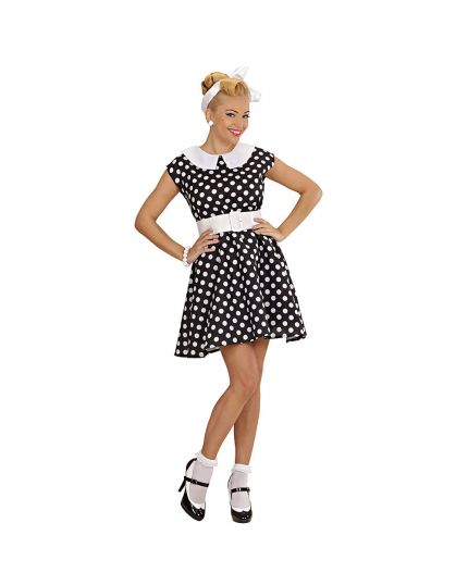 Costume Lady Anni 50 Nero Pois Bianchi Donna