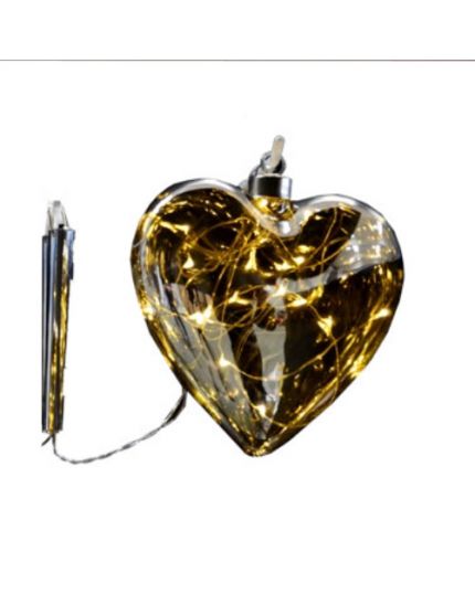 Cuore Vetro Decorativo con Gocce LED 15cm
