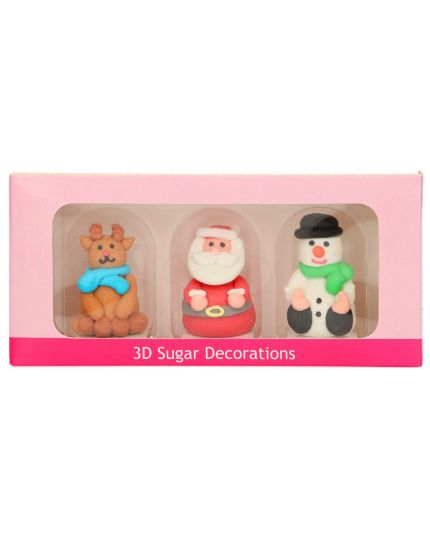 3 Decorazioni Statuette in Zucchero Soggetti Natalizi 3D FunCakes 4cm