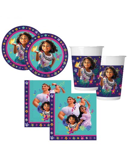 Kit Coordinato Tavola Encanto per 16 Persone (16 Piatti, 16 Bicchieri, 20 Tovaglioli)