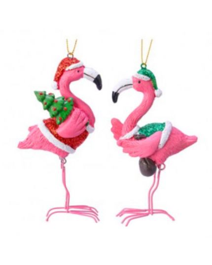 2 Decorazioni Fenicotteri Rosa Natalizi 13,5cm