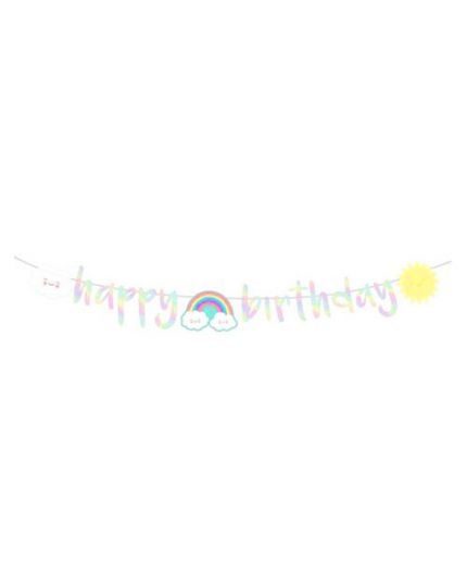 Festone Happy Birthday Arcobaleno Nuvolette Iridescente