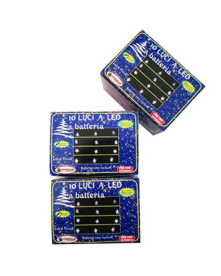Filo Trasparente 10 Luci LED Bianco Freddo Soggetti Natalizi 1,8 Metri Alimentazione Batteria Babbo Natale, Angeli o Alberelli