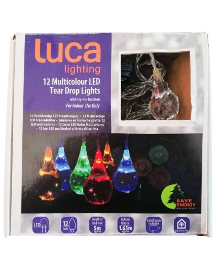 Filo Trasparente 12 Gocce Crystal con Luci LED Multicolor 1,65 Metri