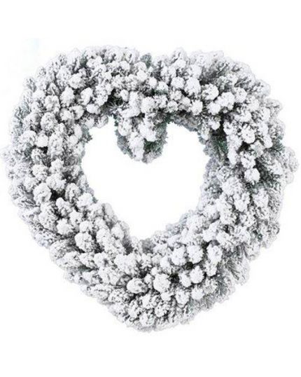 Ghirlanda Cuore Pino Verde Innevato 50cm