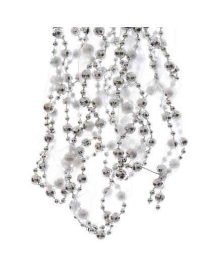 Ghirlanda Albero Natale Perline e Organza Argento 270cm