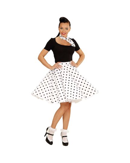 Costume Pin Up  Anni '50 Gonna Ampia e Foulard Bianco Pois Neri Donna